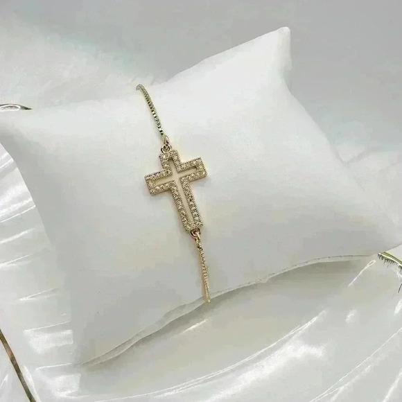 Gold Hollow Cross Woman’s Adjustable Bracelet - Picture 1 of 6